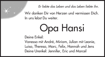 Traueranzeige von Hans  von  Kreisanzeiger