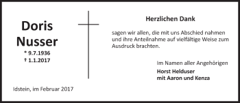Traueranzeige von Doris Nusser von Trauerportal Rhein Main Presse