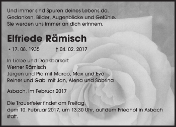 Traueranzeige von Elfriede Rämisch von Trauerportal Echo Online
