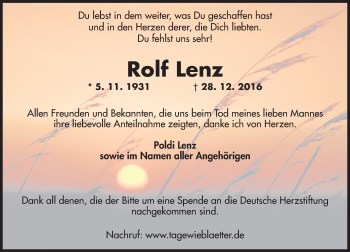Traueranzeige von Rolf Lenz von Trauerportal Rhein Main Presse