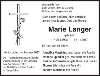 Traueranzeige von Marie Langer von Trauerportal Rhein Main Presse