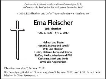 Traueranzeige von Erna Fleischer von  Kreisanzeiger