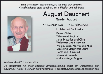 Traueranzeige von August Deuchert von VRM Trauer