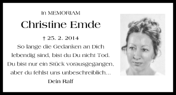 Traueranzeige von Christine Emde von Trauerportal Rhein Main Presse