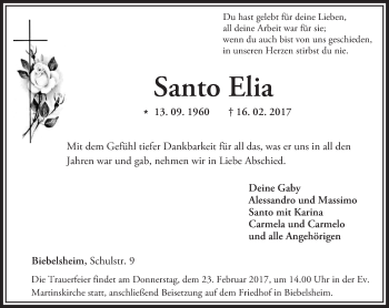 Traueranzeige von Santo Elia von Trauerportal Rhein Main Presse