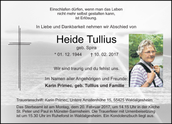 Traueranzeige von Heide Tullius von Trauerportal Rhein Main Presse