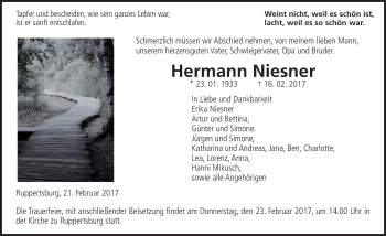 Traueranzeige von Hermann Niesner von  Gießener Anzeiger