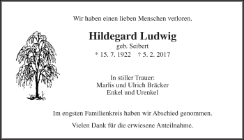 Traueranzeige von Hildegard Ludwig von  Gießener Anzeiger