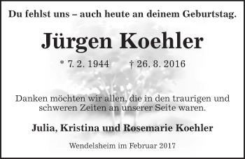 Traueranzeige von Jürgen Koehler von Trauerportal Rhein Main Presse