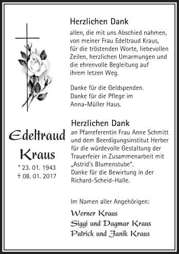 Traueranzeige von Edeltraud Kraus von  Camberger Anzeiger