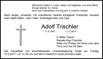Traueranzeige von Adolf Trischler von Trauerportal Echo Online