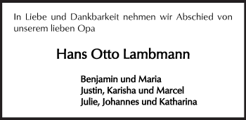 Traueranzeige von Hans Otto Lambmann von  Kreisanzeiger