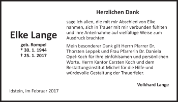 Traueranzeige von Elke Lange von Trauerportal Rhein Main Presse