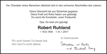 Traueranzeige von Robert Ruhland von Trauerportal Echo Online