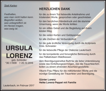 Traueranzeige von Ursula Lorenz von VRM Trauer