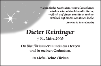 Traueranzeige von Dieter Reininger von Trauerportal Rhein Main Presse