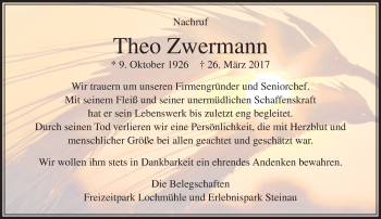 Traueranzeige von Theo Zwermann von  Usinger Anzeiger