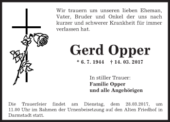 Traueranzeige von Gerd Opper von Trauerportal Echo Online