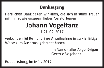 Traueranzeige von Johann Vogeltanz von  Gießener Anzeiger
