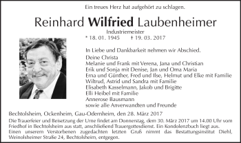 Traueranzeige von Reinhard Wilfried Laubenheimer von Trauerportal Rhein Main Presse