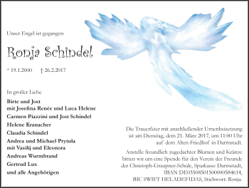 Traueranzeige von Ronja Schindel von Echo Online
