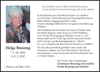 Traueranzeige von Helga Bossong von Trauerportal Rhein Main Presse