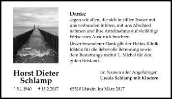 Traueranzeige von Horst Dieter Schlamp von Trauerportal Rhein Main Presse