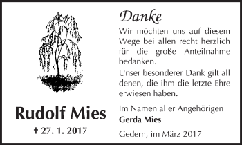 Traueranzeige von Rudolf Mies von  Kreisanzeiger