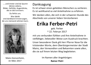 Traueranzeige von Erika Ferber-Petri von Trauerportal Rhein Main Presse