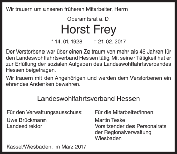 Traueranzeige von Horst Frey von Trauerportal Rhein Main Presse