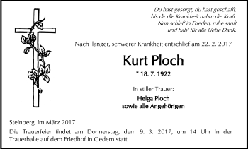 Traueranzeige von Kurt Ploch von  Kreisanzeiger