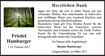Traueranzeige von Friedel Hamburger von  Kreisanzeiger