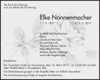 Traueranzeige von Elke Nonnenmacher von Trauerportal Rhein Main Presse