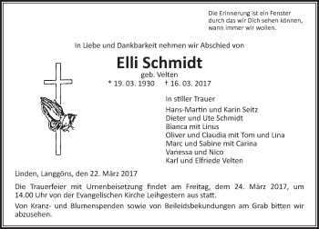 Traueranzeige von Elli Schmidt von  Gießener Anzeiger