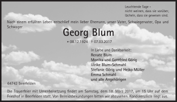 Traueranzeige von Georg Blum von Trauerportal Echo Online