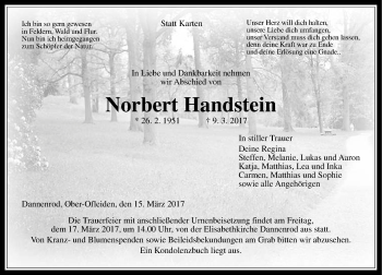 Traueranzeige von Norbert Handstein von VRM Trauer