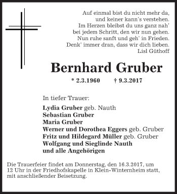 Traueranzeige von Bernhard Gruber von Trauerportal Rhein Main Presse