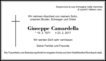 Traueranzeige von Giuseppe Camardella von Trauerportal Rhein Main Presse