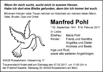 Traueranzeige von Manfred Pohl von Trauerportal Rhein Main Presse