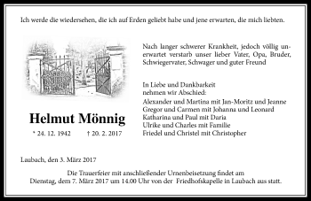 Traueranzeige von Helmut Mönnig von  Gießener Anzeiger