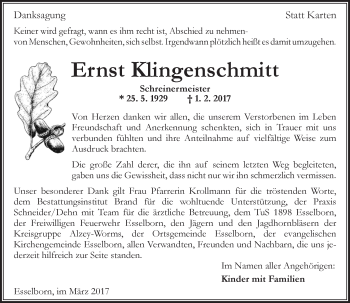 Traueranzeige von Ernst Klingenschmitt von Trauerportal Rhein Main Presse