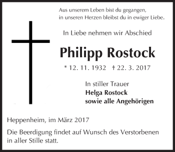 Traueranzeige von Philipp Rostock von Trauerportal Echo Online