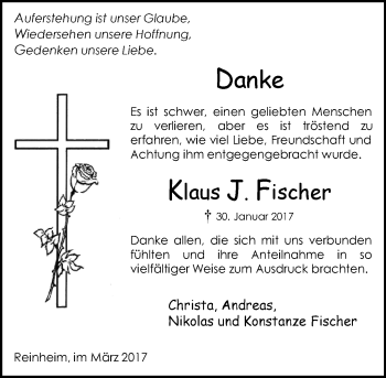 Traueranzeige von Klaus  Fischer von Trauerportal Echo Online