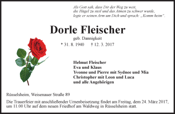 Traueranzeige von Dorle Fleischer von Trauerportal Rhein Main Presse