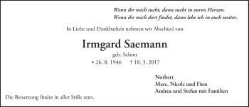 Traueranzeige von Irmgard Saemann von Trauerportal Echo Online