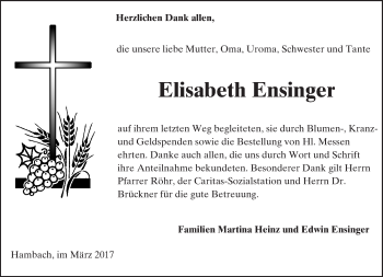 Traueranzeige von Elisabeth Ensinger von Trauerportal Echo Online