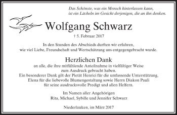 Traueranzeige von Wolfgang Schwarz von  Usinger Anzeiger