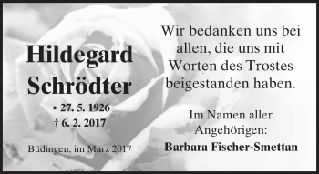 Traueranzeige von Hildegard Schrödter von  Kreisanzeiger