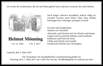 Traueranzeige von Helmut Mönnig von  Gießener Anzeiger