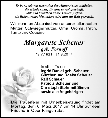 Traueranzeige von Margarete Scheuer von Trauerportal Echo Online